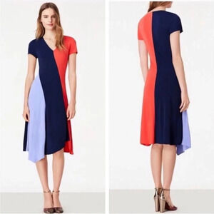 Tory Burch Colorblock Midi Dress - Navy, Red, and Lavender